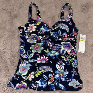 NWT Anne Cole Holiday Paisley 36B/34C Underwire Twist Tankini Swim Top 116015